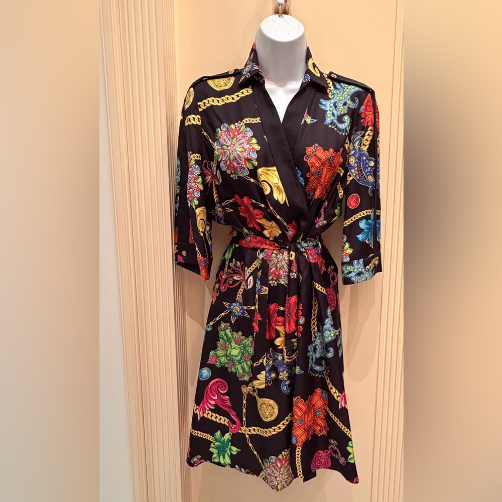 VERSACE Silk Barocco Print Wrap Dress - IT 42 (US M) - Black/Multi